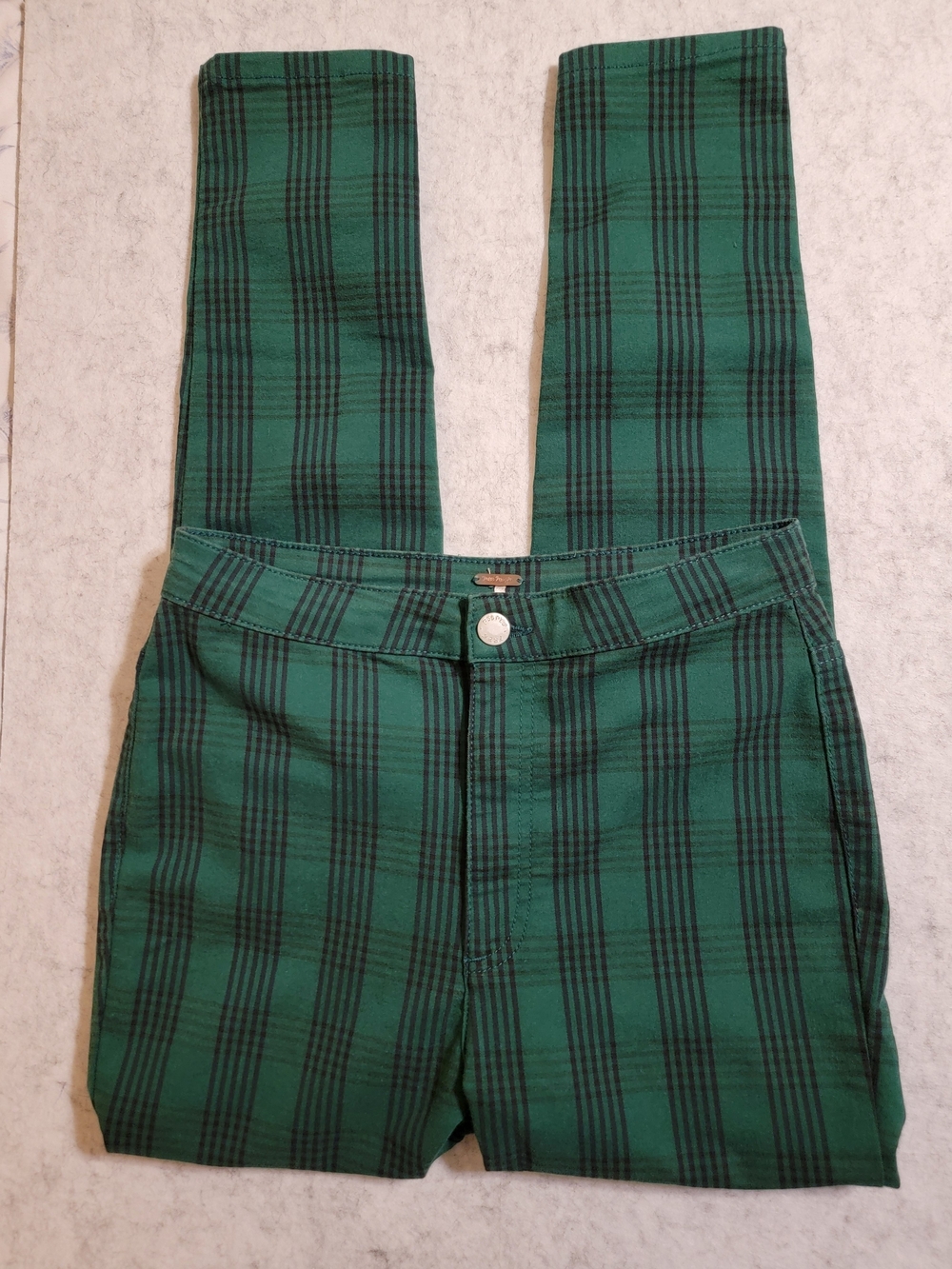 Free People Size 27 Green Black Plaid Tartan High Rise Skinny Pants